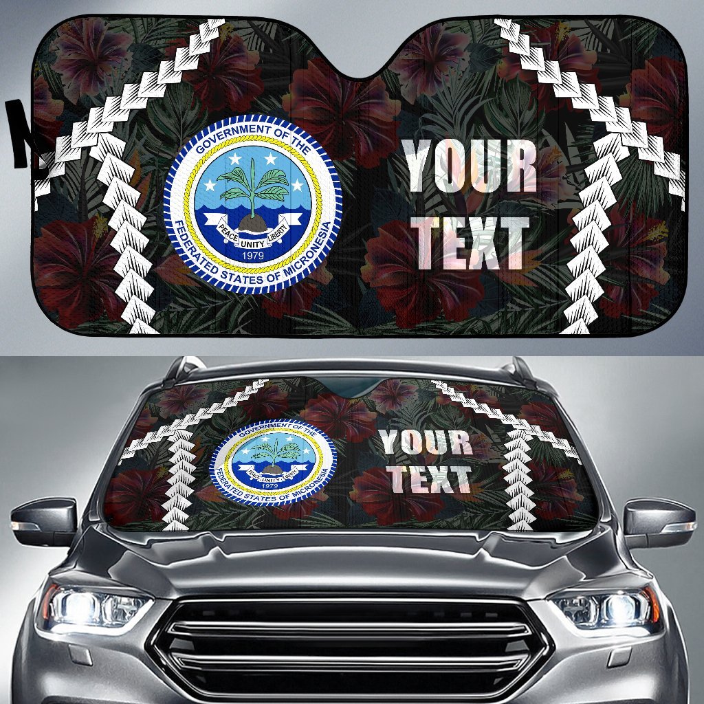 Federated States of Micronesia Custom Personalised Auto Sun Shades - Chain Polynesian Auto Sun Shade Universal Fit BLACK - Polynesian Pride