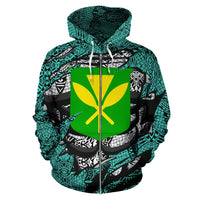 Polynesian Kanaka Maoli Hawaii Zip Hoodie Turquoise - Polynesian Pride