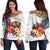 Tonga Women's Off Shoulder Sweater Polynesian Hibiscus White Pattern White - Polynesian Pride