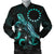 Cook Islands Polynesian Men's Bomber Jacket - Turtle With Blooming Hibiscus Turquoise Turquoise - Polynesian Pride