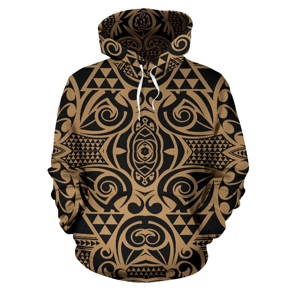 Hawaii Hoodie Polynesian Kakau Turtle Gold Pullover Unisex Art - Polynesian Pride