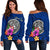 American Samoa Polynesian Custom Personalised Women's Off Shoulder Sweater - Floral With Seal Blue Blue - Polynesian Pride