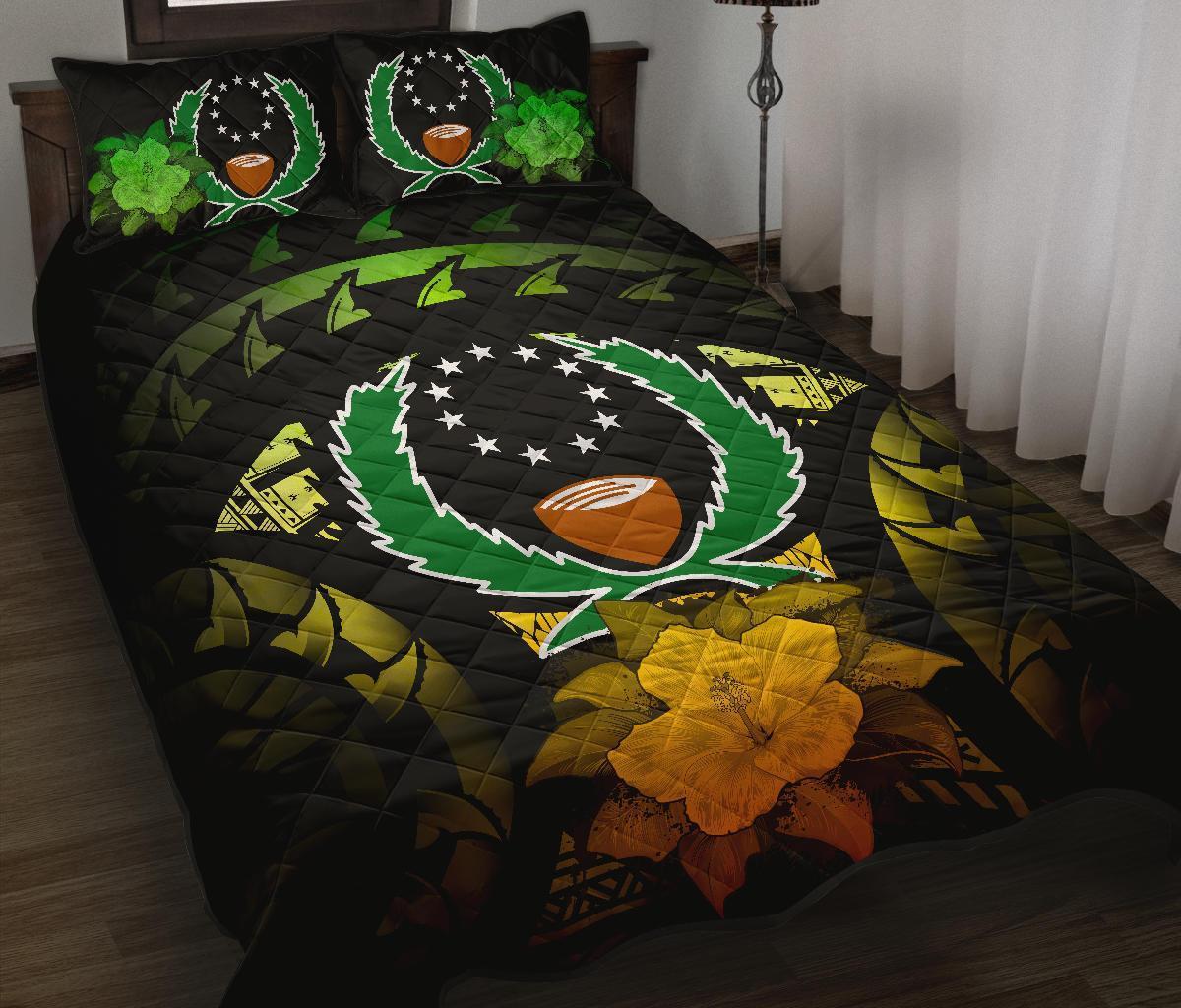 Pohnpei Polynesian Quilt Bed Set Hibiscus Reggae Black - Polynesian Pride