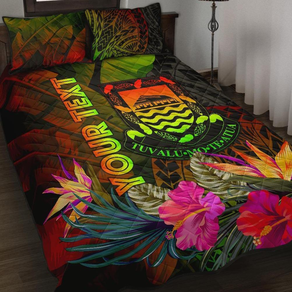 Tuvalu Polynesian Personalised Quilt Bed Set - Hibiscus and Banana Leaves Art - Polynesian Pride