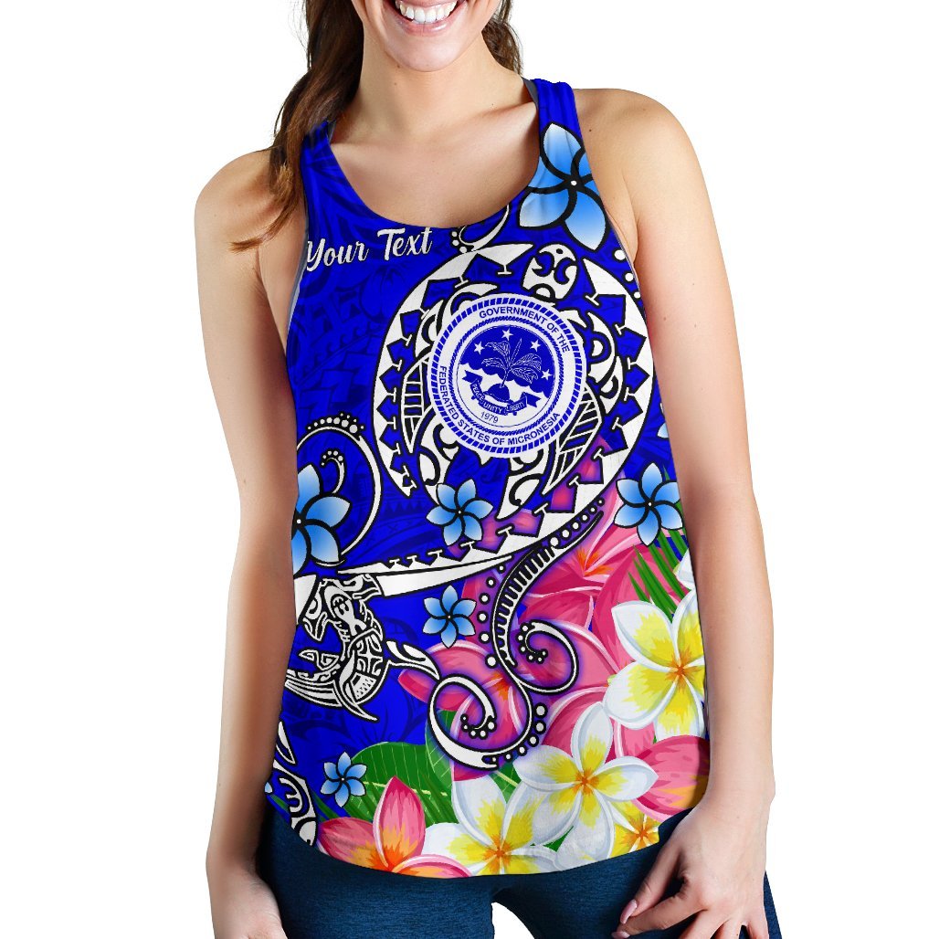 FSM Custom Personalised Women's Racerback Tank - Turtle Plumeria (Blue) - Polynesian Pride