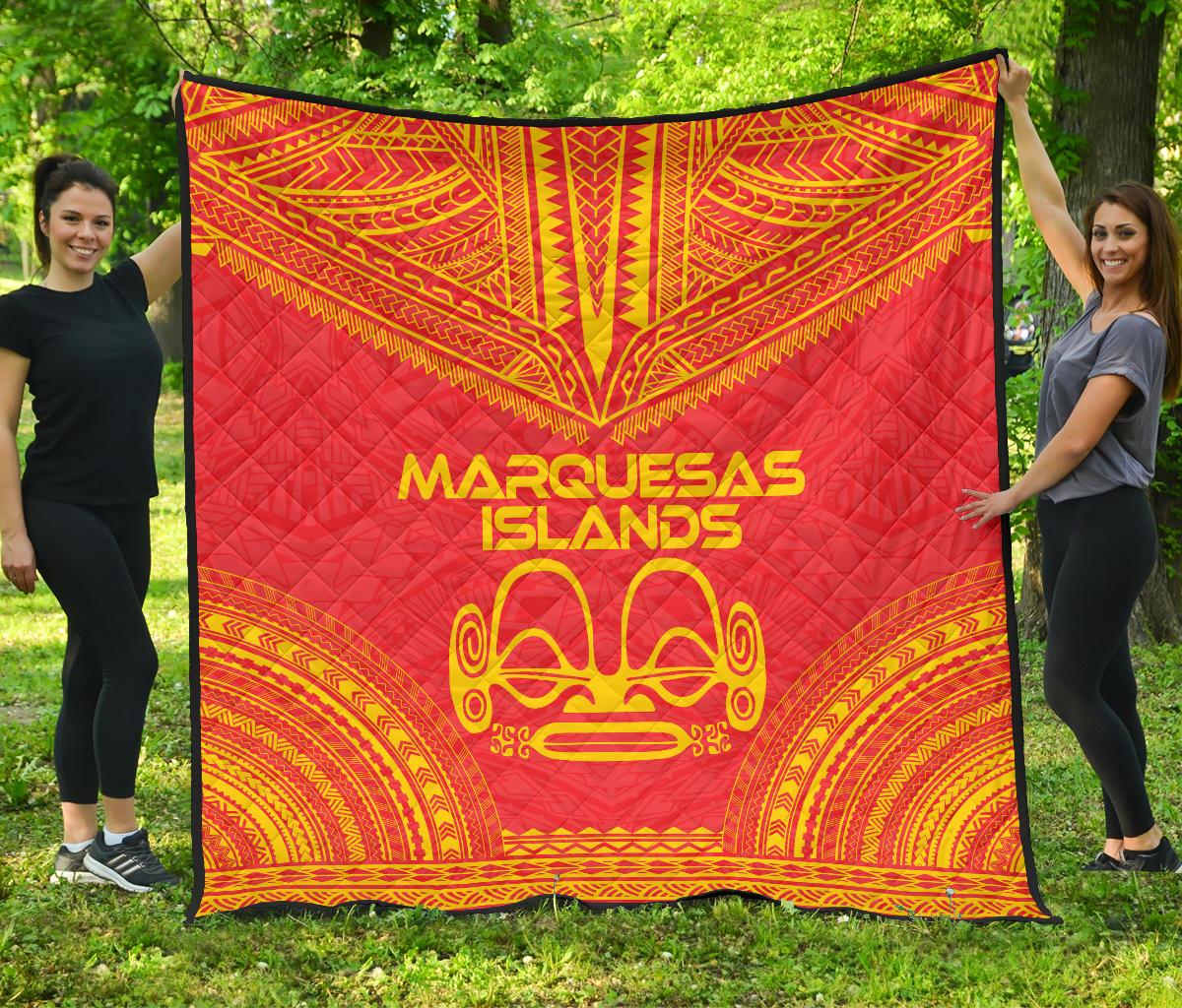 Marquesas Islands Premium Quilt - Marquesas Islands Tiki Face Polynesian Chief Red Version Red - Polynesian Pride