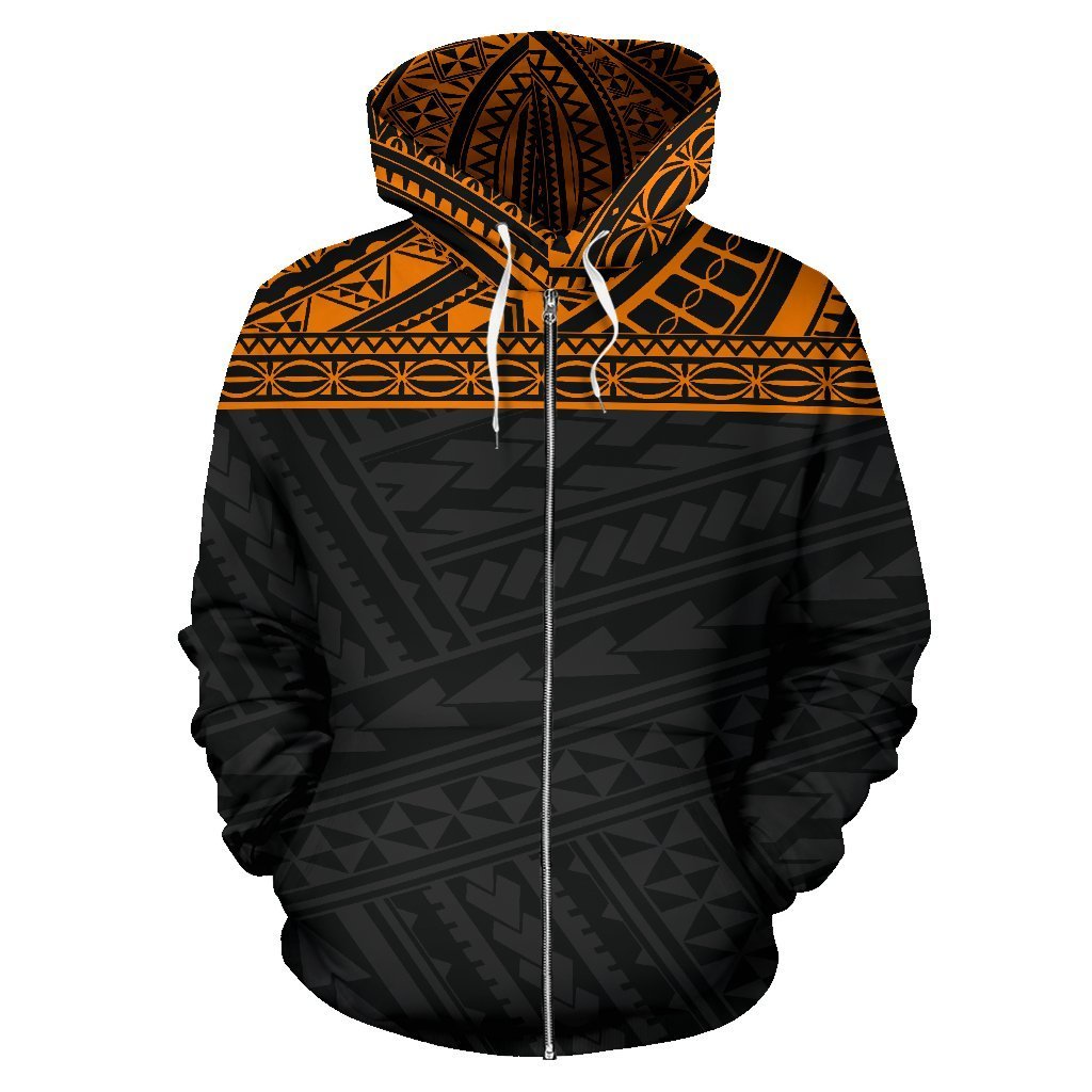 Poly All Over Zip up Hoodie Polynesian Orange Black Version - Polynesian Pride