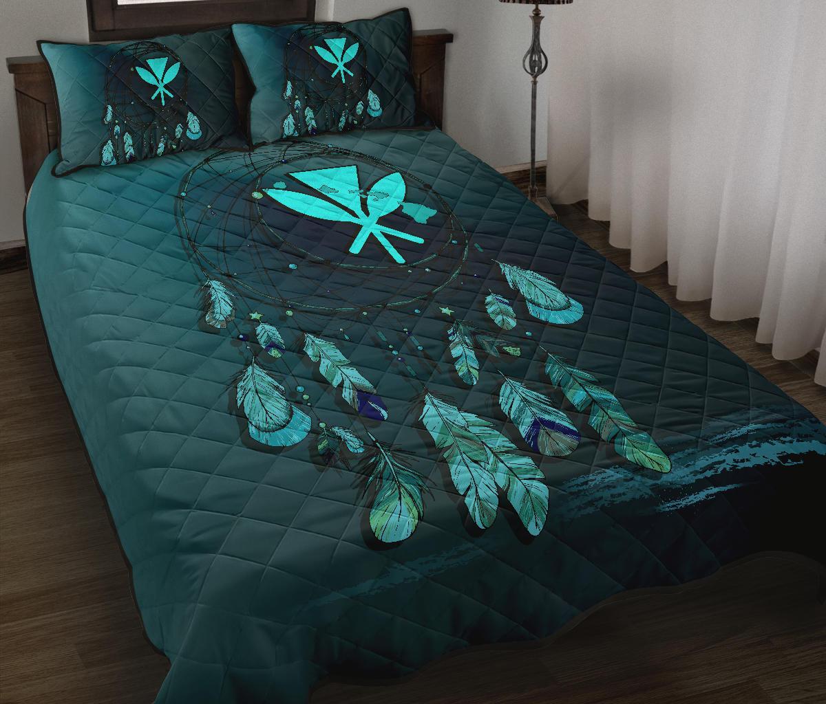 Kanaka Maoli (Hawaiian) Polynesian Quilt Bed Set Dreamcatcher Blue Blue - Polynesian Pride