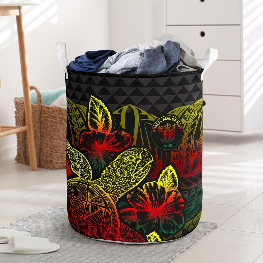 Niue Laundry Basket - Polynesian Turtle Hibiscus Reggae Laundry Basket One Size Reggae - Polynesian Pride