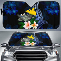 Papua New Guinea Polynesian Sun Shades - Turtle With Plumeria Flowers One Style Universal Fit Blue - Polynesian Pride