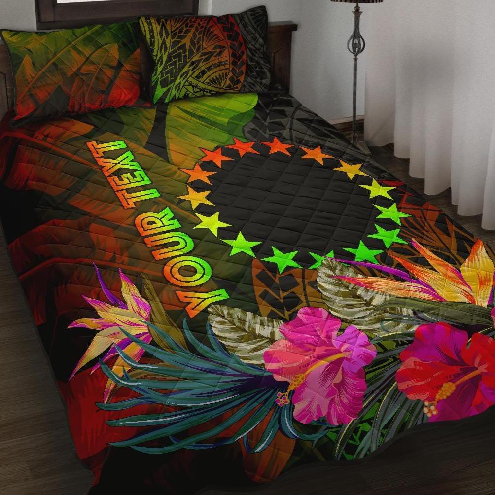 Cook Islands Polynesian Personalised Quilt Bed Set - Hibiscus and Banana Leaves Art - Polynesian Pride