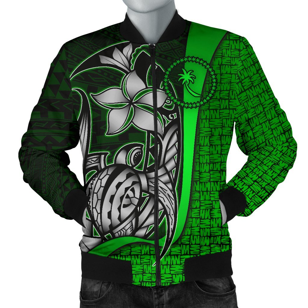 Chuuk Micronesian Men's Bomber Jackets Green - Turtle With Hook Green - Polynesian Pride