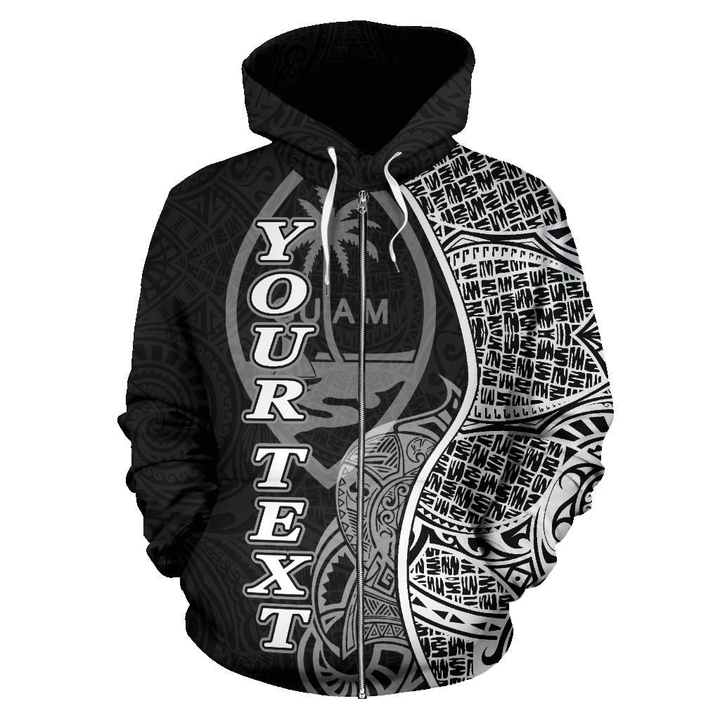 Guam Polynesian Custom Zip up Hoodie Coconut Black - Polynesian Pride