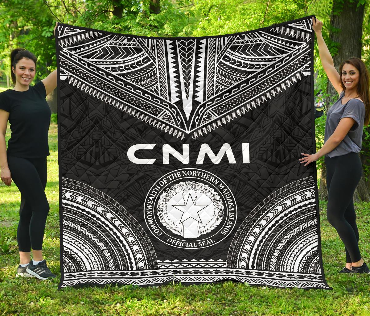 Northern Mariana Islands Premium Quilt - CNMI Seal Polynesian Chief Black Version Black - Polynesian Pride