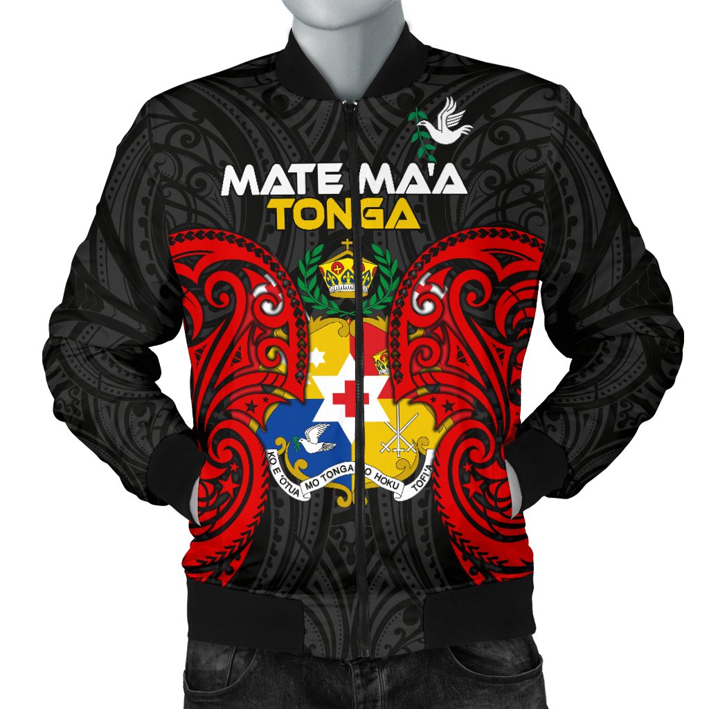 Polynesian Mate Ma'a Tonga Men's Bomber Jacket - Tongan Spirit Black - Polynesian Pride