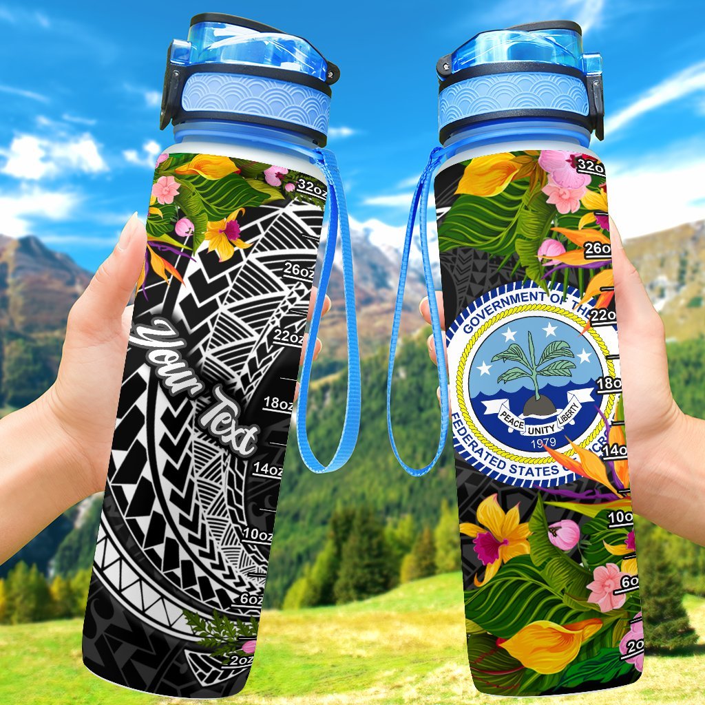 Federated States of Micronesia Custom Personalised Hydro Tracking Bottle - Seal Spiral Polynesian Patterns Hydro Tracking Bottle - Federated States of Micronesia 32oz Large Black - Polynesian Pride