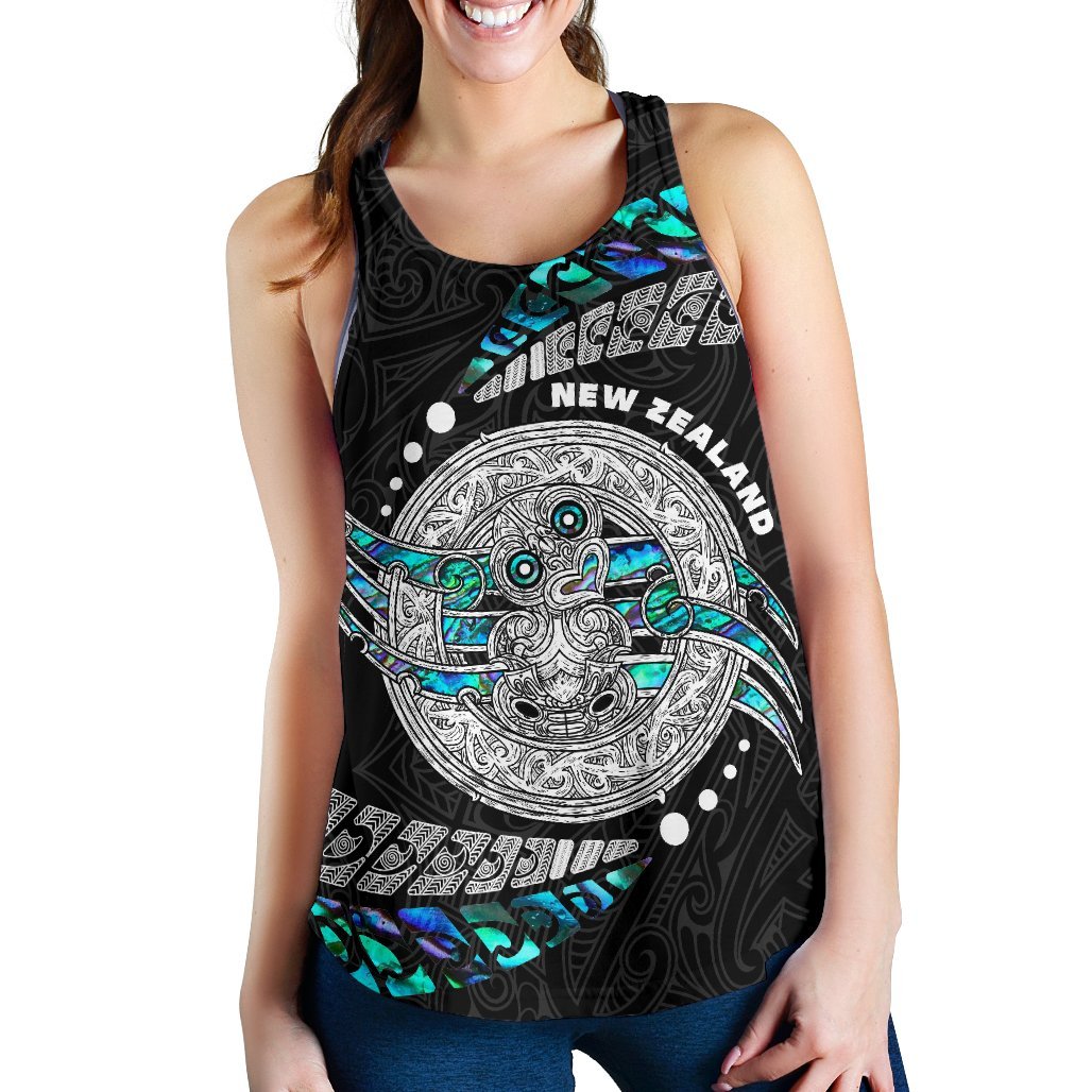 Maori New Zealand Women's Racerback Tank Hei Tiki Sport Style Black - Polynesian Pride