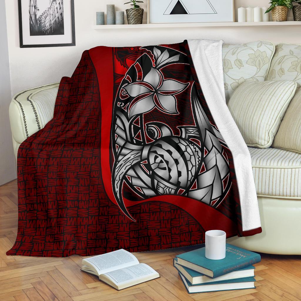 Pohnpei Micronesia Premium Blanket Red - Turtle With Hook White - Polynesian Pride