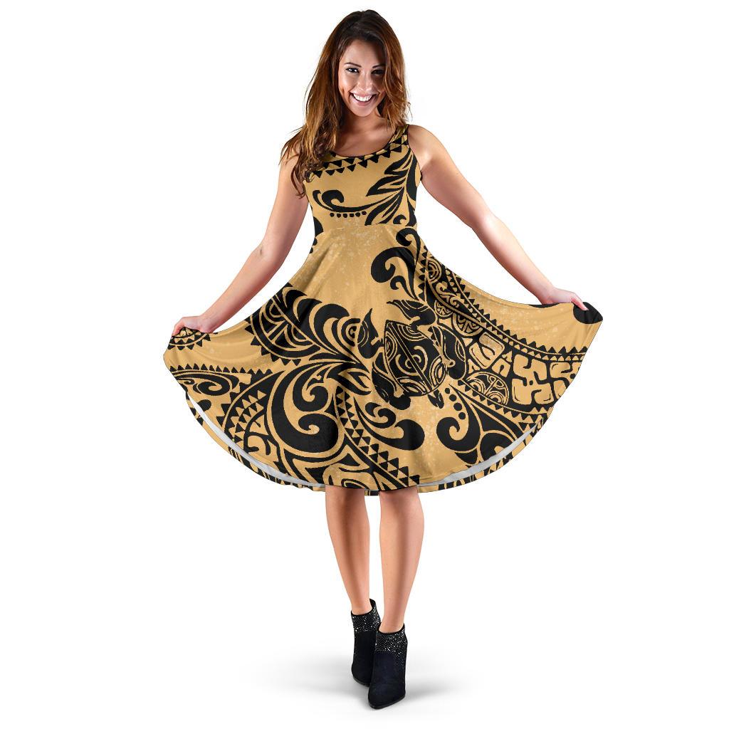 Polynesian Midi Dress - Yellow Turtle Women Yellow - Polynesian Pride