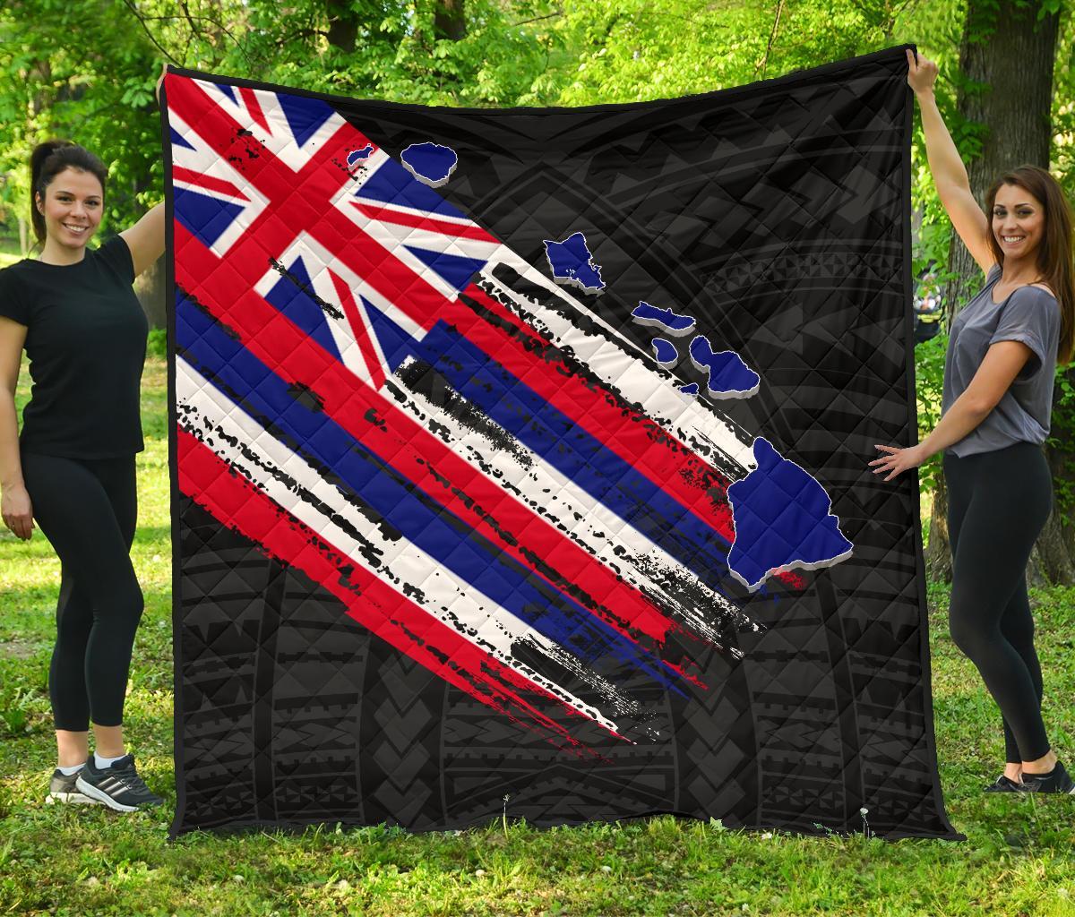 Hawaii Flag Polynesian Premium Quilt Black Black - Polynesian Pride