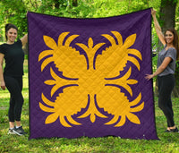 Hawaiian Premium Quilt Royal Pattern - Purple And Gold - A2 Style Purple - Polynesian Pride