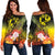 Tonga Custom Personalised Women's Off Shoulder Sweater - Humpback Whale with Tropical Flowers (Yellow) Yellow - Polynesian Pride