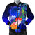 American Samoa Polynesian Men's Bomber Jacket - Humpback Whale with Tropical Flowers (Blue) Blue - Polynesian Pride