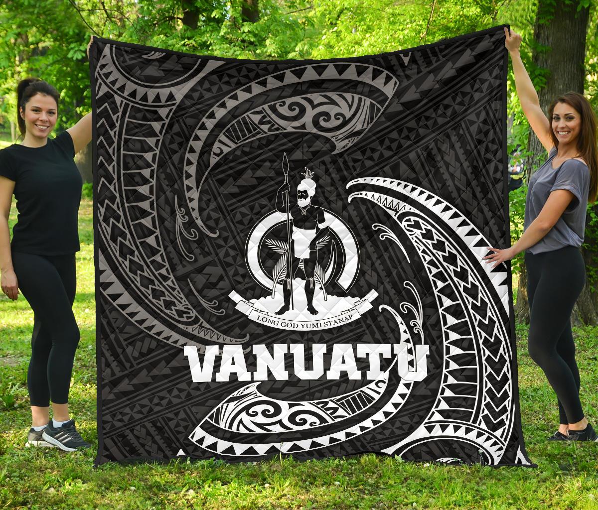 Vanuatu Polynesian Premium Quilt - White Tribal Wave - Polynesian Pride