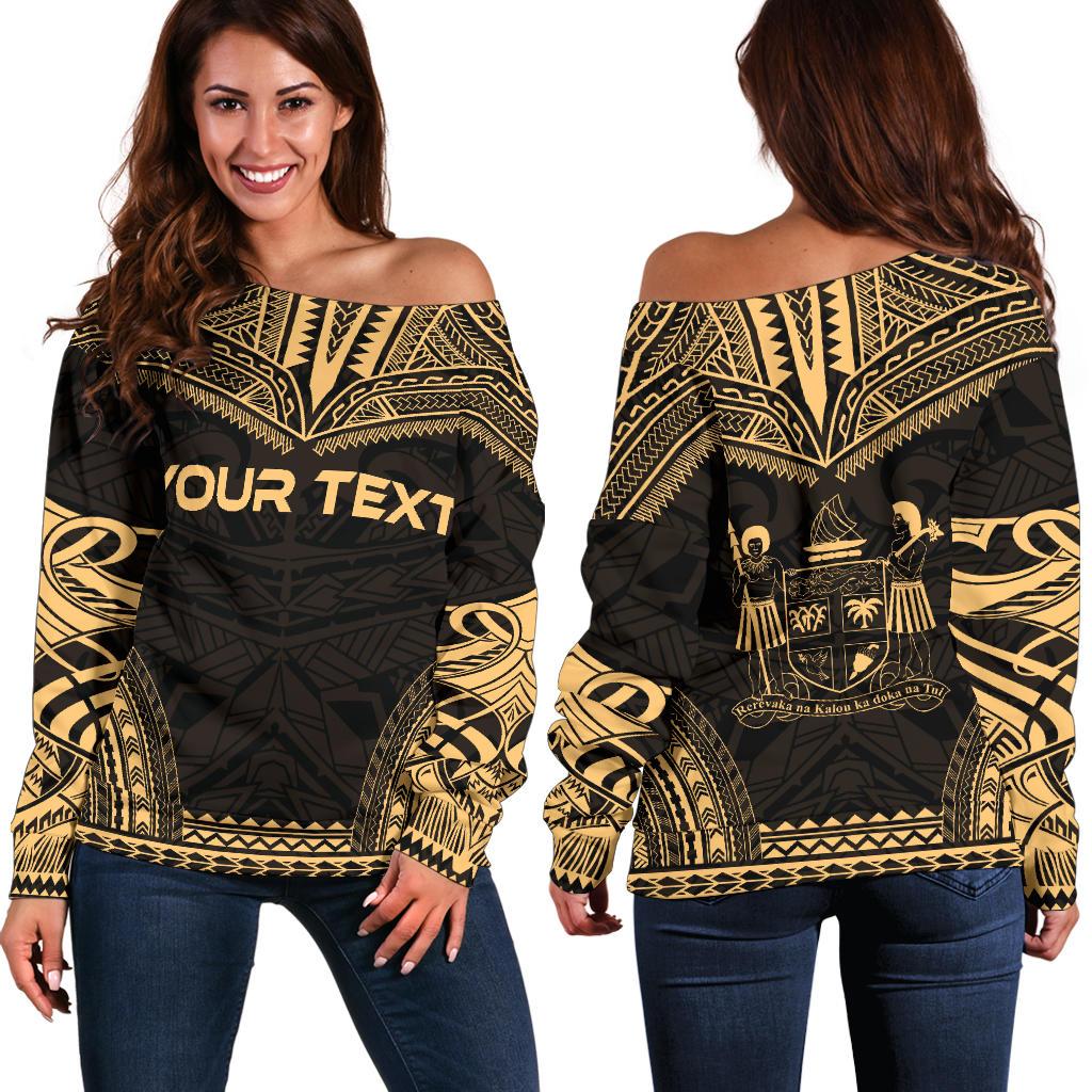 Fiji Polynesian Chief Custom Personalised Women's Off Shoulder Sweater - Gold Version Gold - Polynesian Pride