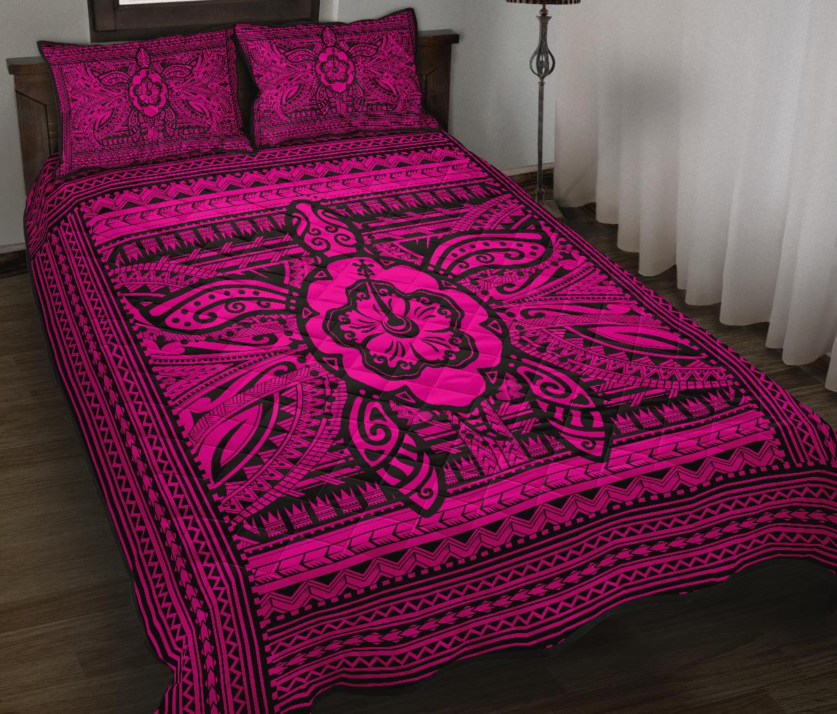 Hawaii Polyensian Turtle Quilt Bed Set Pink - Polynesian Pride