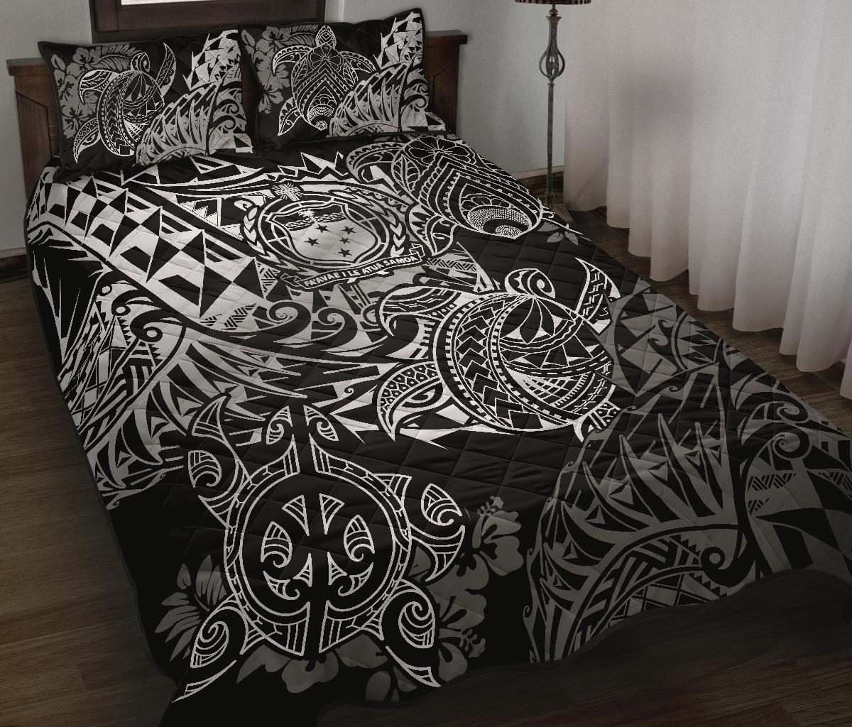 Samoa Polynesian Quilt Bed Set - White Turtle Flowing White - Polynesian Pride