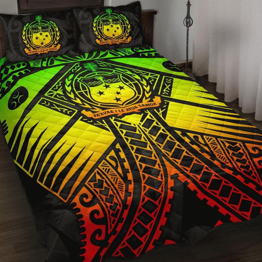 Samoa Polynesian Quilt Bed Set - Samoa Reggae Seal with Polynesian Tattoo Art - Polynesian Pride