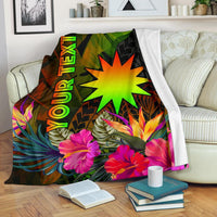 Nauru Polynesian Personalised Premium Blanket - Hibiscus and Banana Leaves White - Polynesian Pride