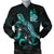 New Caledonia Polynesian Men's Bomber Jacket - Turtle With Blooming Hibiscus Turquoise Turquoise - Polynesian Pride