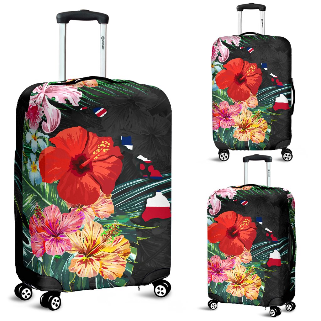 Hawaii Luggage Covers - Hawaii Map Hibiscus Black - Polynesian Pride