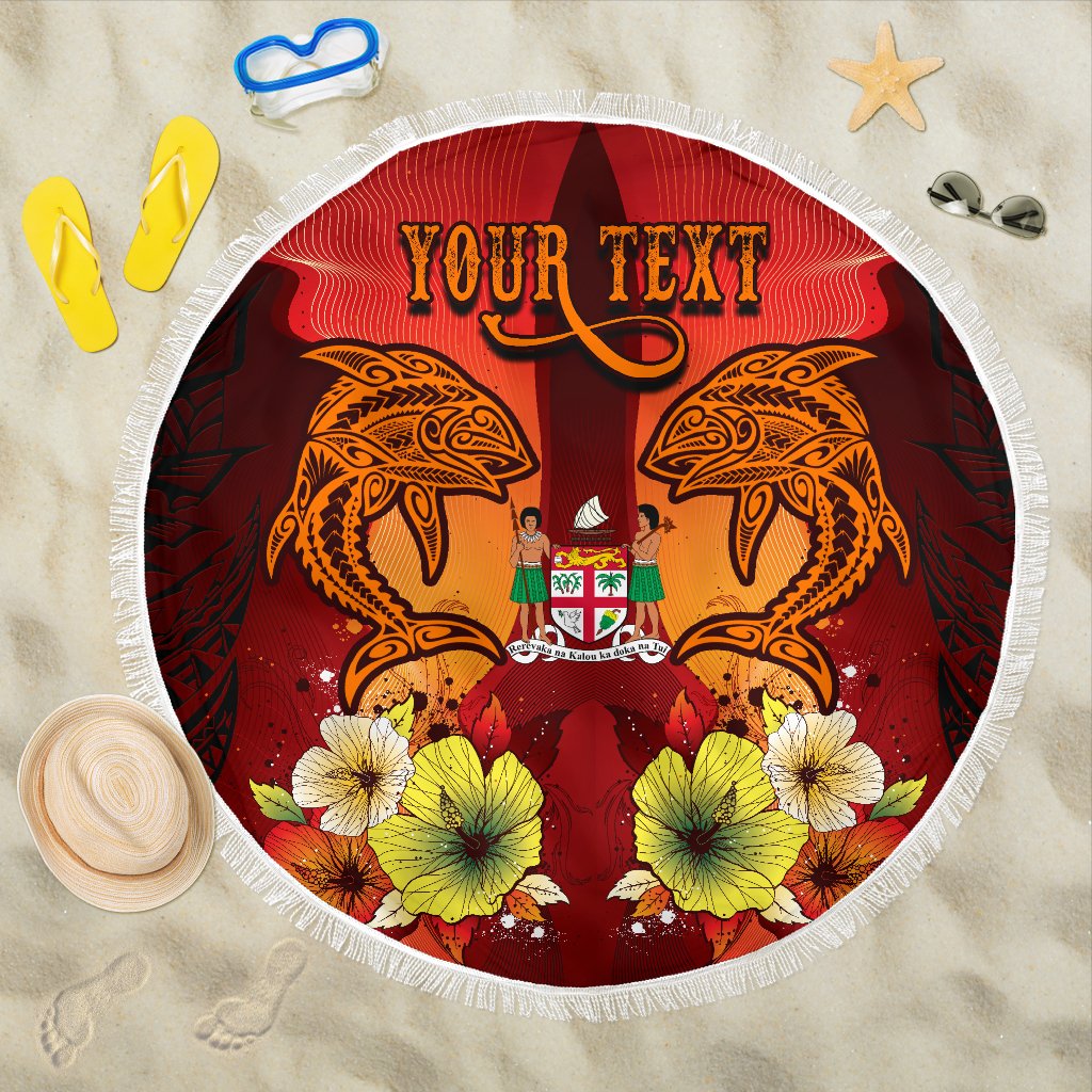 Fiji Custom Personalised Beach Blanket - Tribal Tuna Fish Beach Blanket One Size Orange - Polynesian Pride