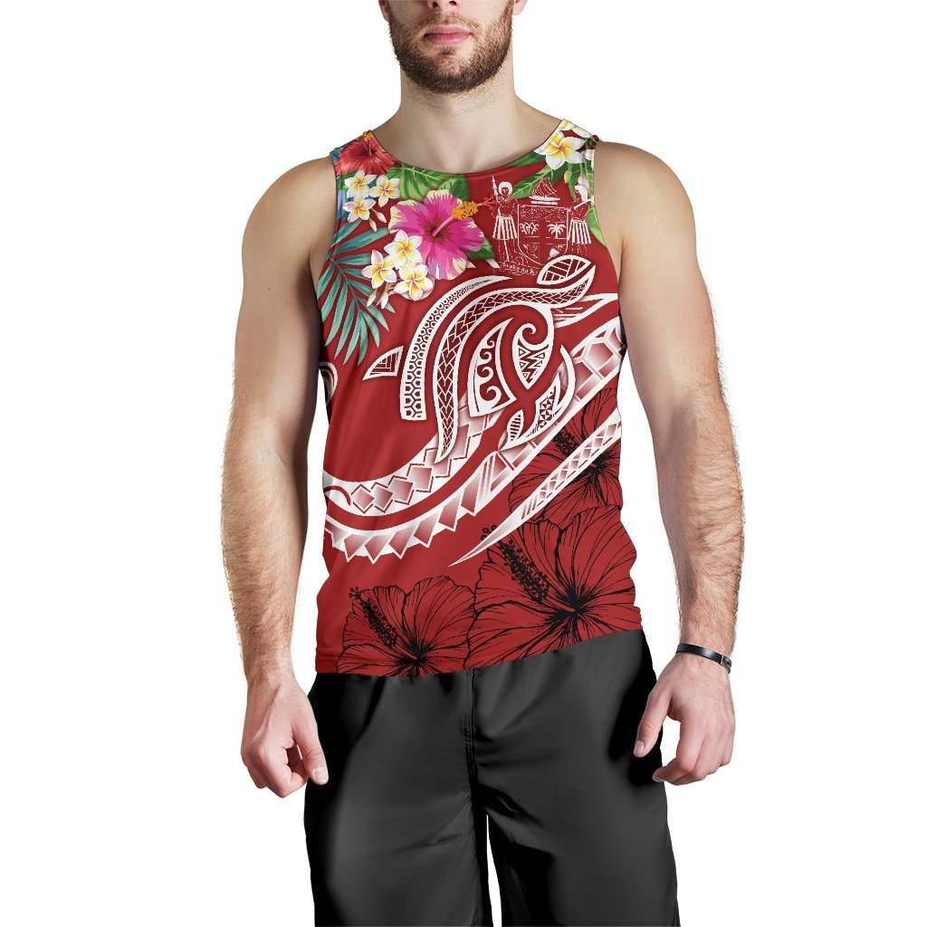 Fiji Polynesian Men's Tank Top - Summer Plumeria (Red) - Polynesian Pride