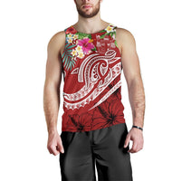 Fiji Polynesian Men's Tank Top - Summer Plumeria (Red) - Polynesian Pride