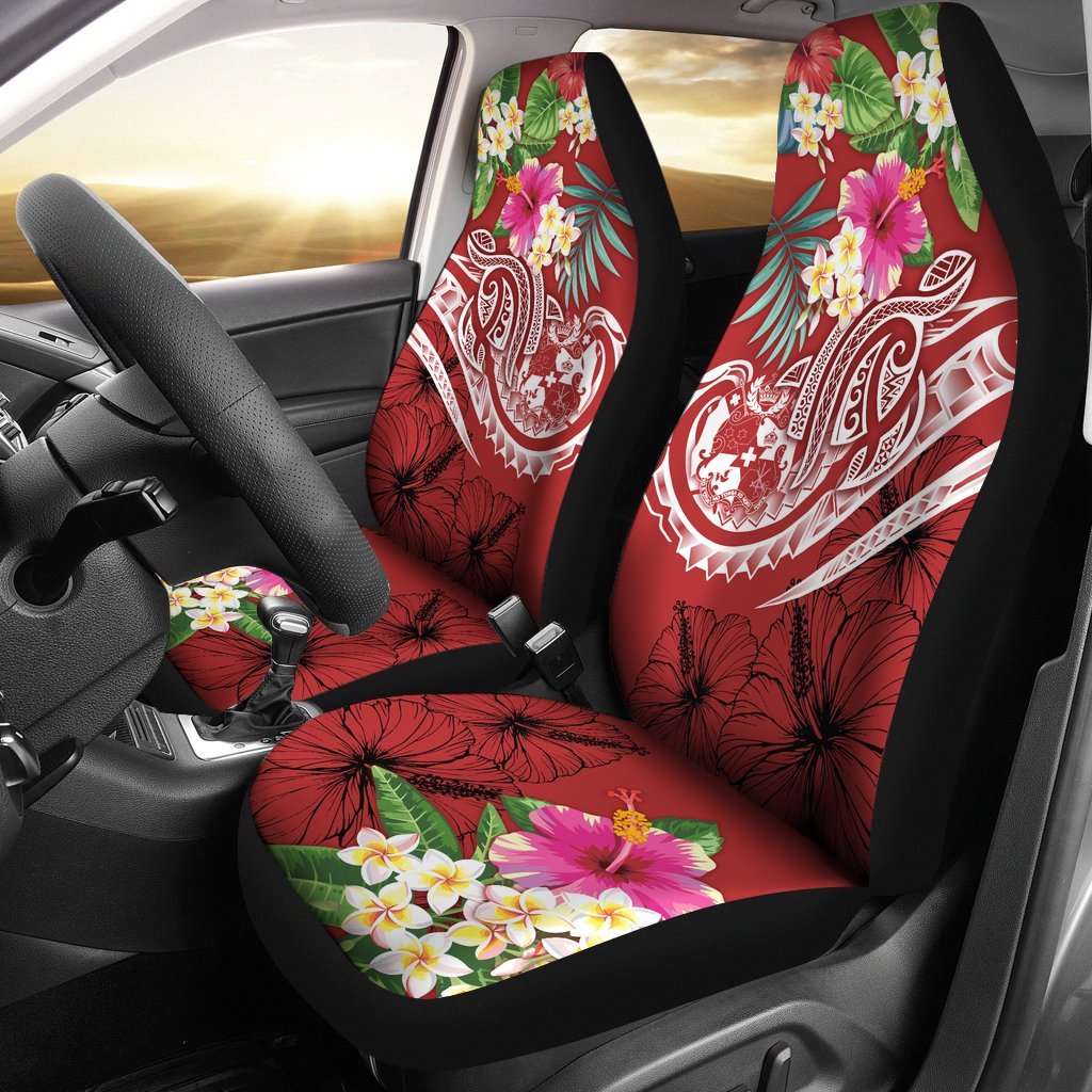 Tonga Polynesian Car Seat Covers - Summer Plumeria (Red) Universal Fit Red - Polynesian Pride