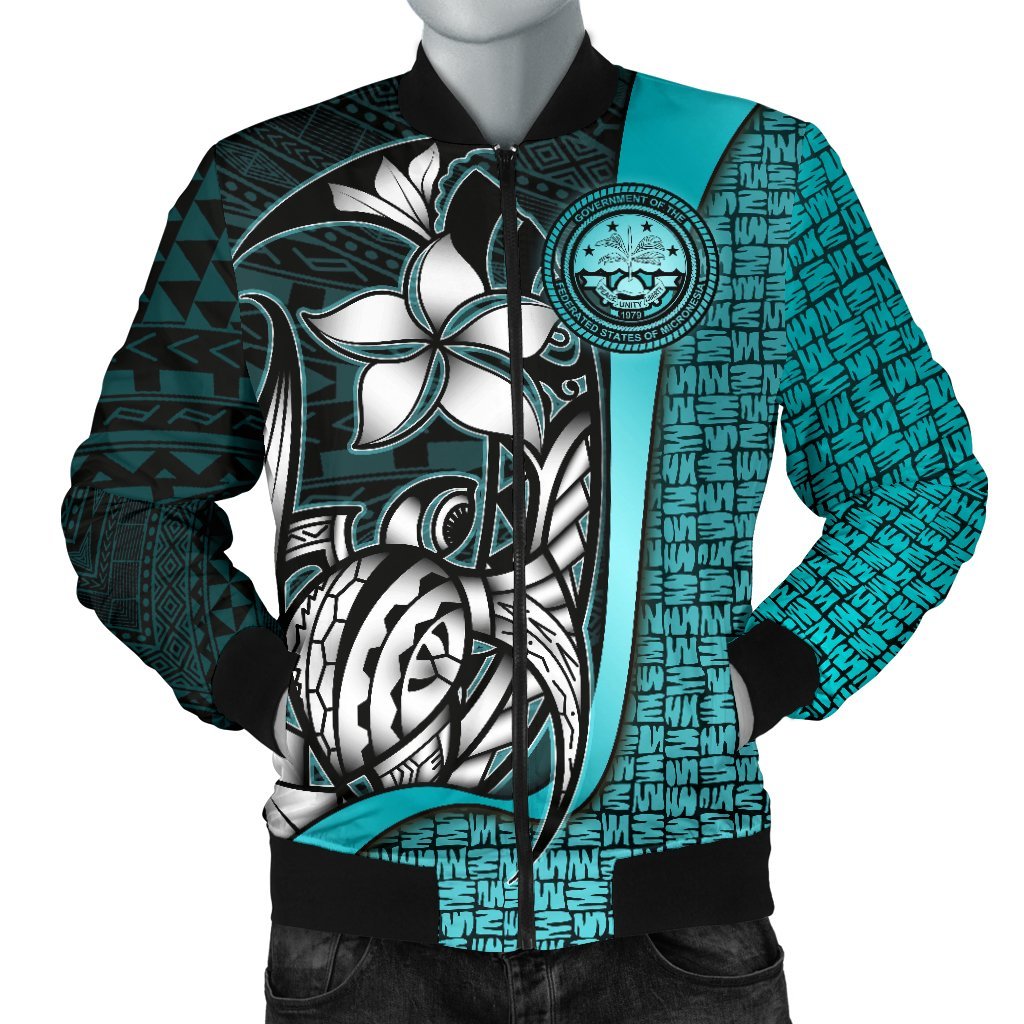 Federated States of Micronesia Men's Bomber Jackets Turquoise - Turtle With Hook Turquoise - Polynesian Pride