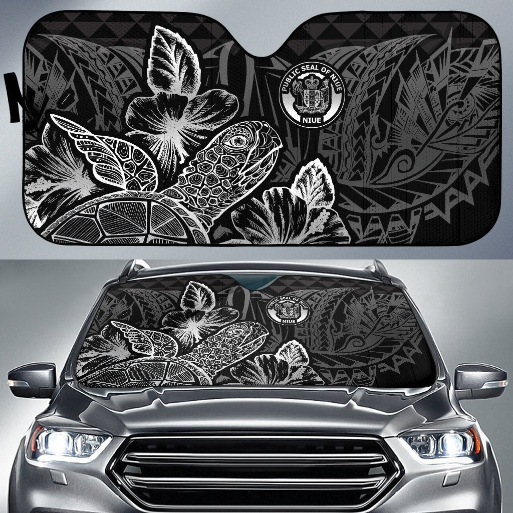 Niue Auto Sun Shades Turtle Hibiscus Black Auto Sun Shade Universal Fit Black - Polynesian Pride