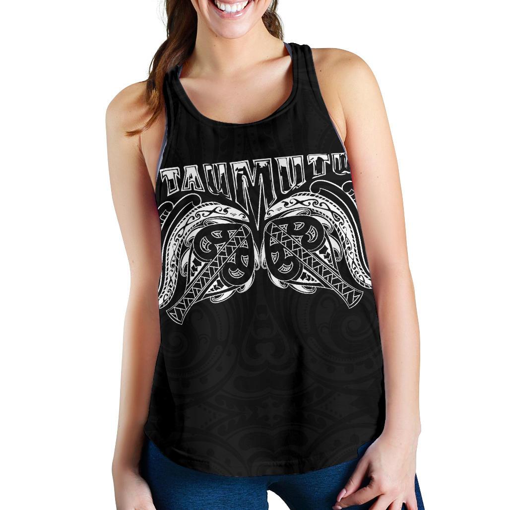 New Zealand Women'S Racerback Tank, Maori Taumutu Tattoo Black - Polynesian Pride