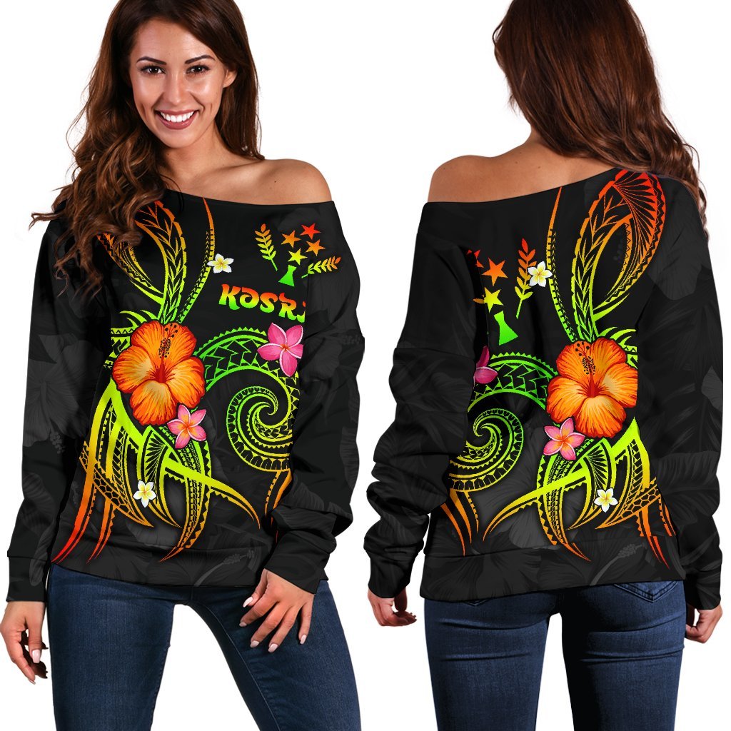 Kosrae Polynesian Off Shoulder Sweater - Legend of Kosrae (Reggae) - Polynesian Pride