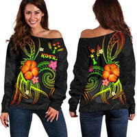 Kosrae Polynesian Off Shoulder Sweater - Legend of Kosrae (Reggae) - Polynesian Pride