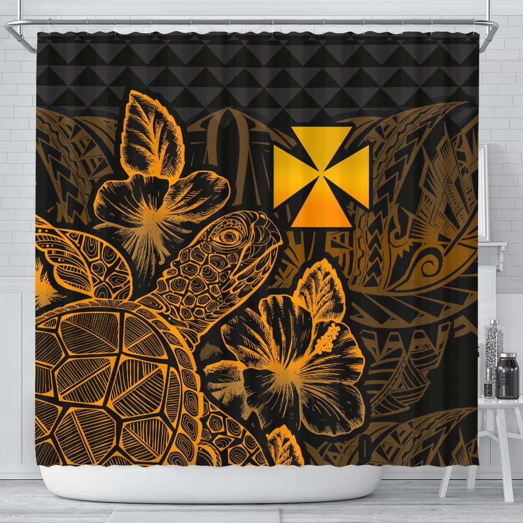 Wallis And Futuna Shower Curtain Turtle Hibiscus Gold 177 x 172 (cm) Gold - Polynesian Pride