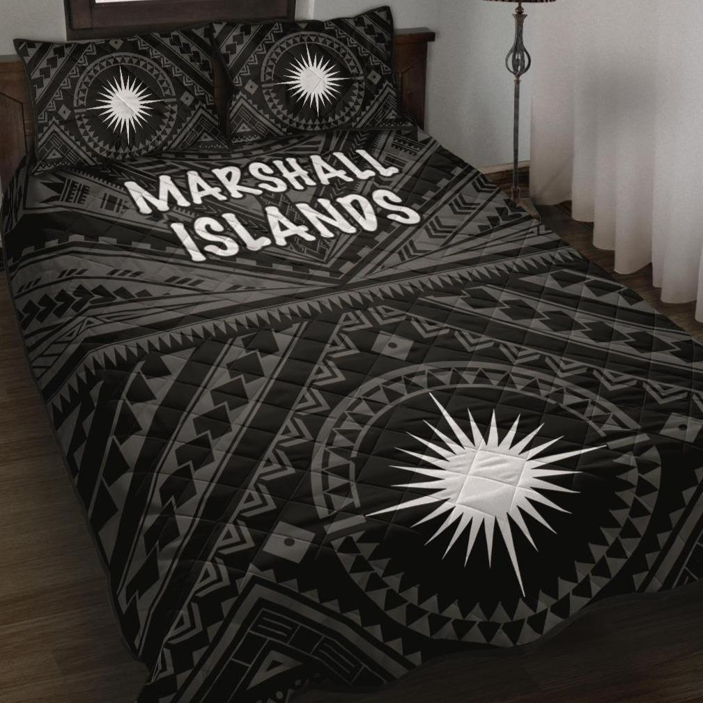 Marshall Quilt Bed Set - Marshall Seal With Polynesian Tattoo Style ( Black) Black - Polynesian Pride