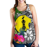 New Caledonia Custom Personalised Women's Racerback Tank White - Turtle Plumeria Banana Leaf - Polynesian Pride