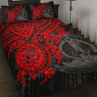 Vanuatu Polynesian Quilt Bed Set - Vanuatu Coat Of Arms & Red Turtle Hibiscus RED - Polynesian Pride