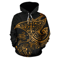 American Samoa Polynesian Hoodie Gold Turtle Shark Manta - Polynesian Pride