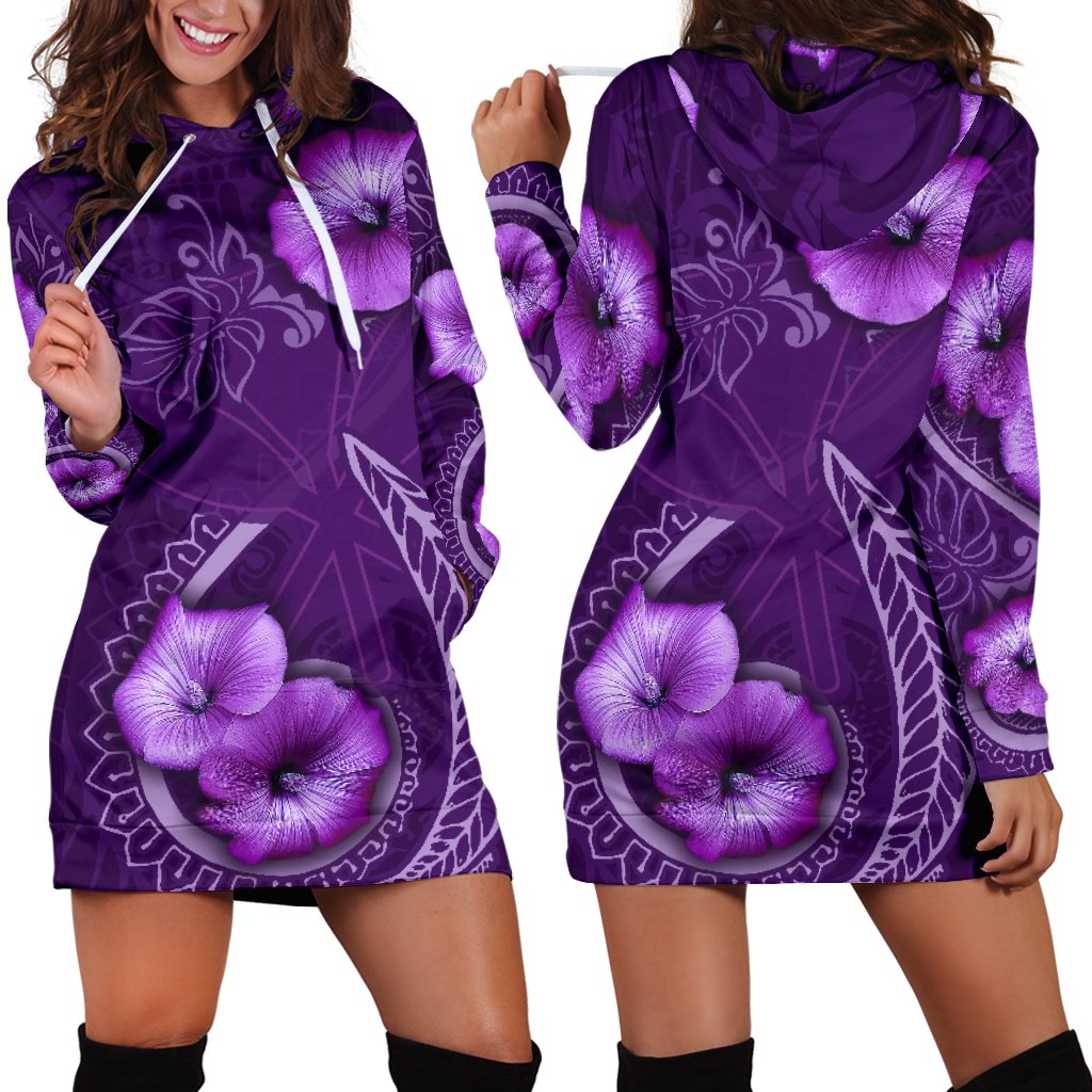 Hawaii Women's Hoodie Dress - Hibiscus Purple Purple - Polynesian Pride